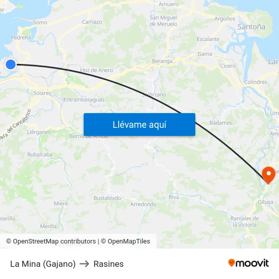 La Mina (Gajano) to Rasines map