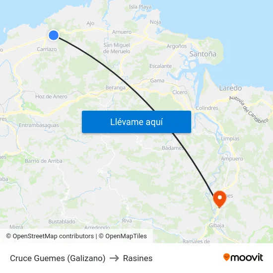 Cruce Guemes (Galizano) to Rasines map