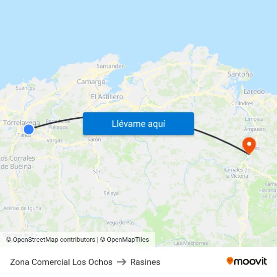 Zona Comercial Los Ochos to Rasines map