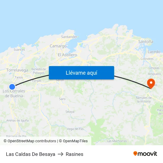 Las Caldas De Besaya to Rasines map