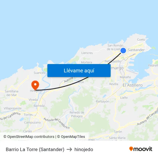 Barrio La Torre (Santander) to hinojedo map