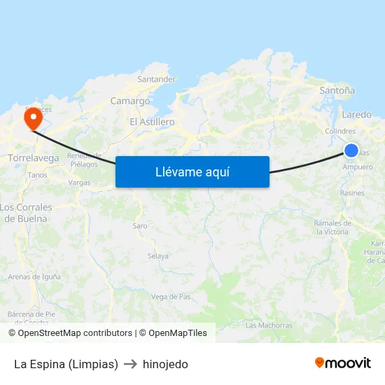 La Espina (Limpias) to hinojedo map