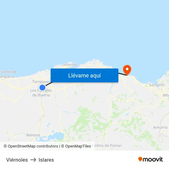 Viérnoles to Islares map