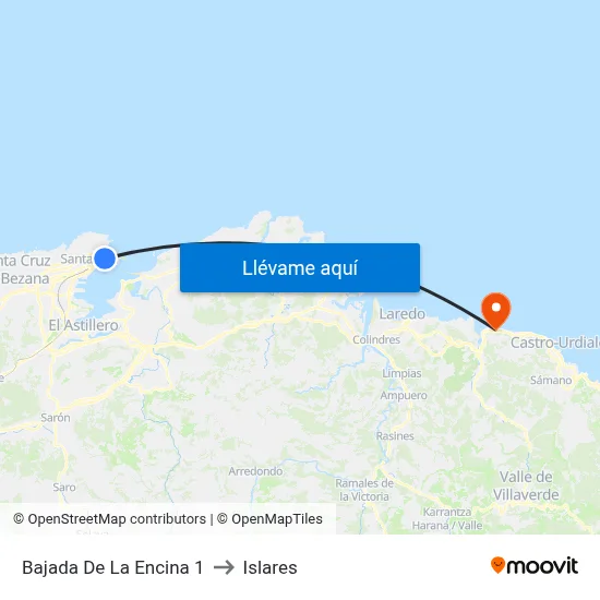 Bajada De La Encina 1 to Islares map