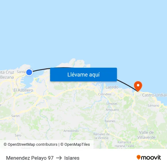 Menendez Pelayo 97 to Islares map