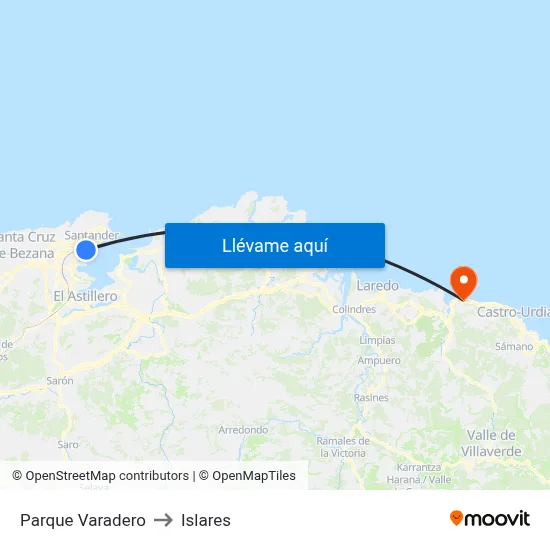 Parque Varadero to Islares map