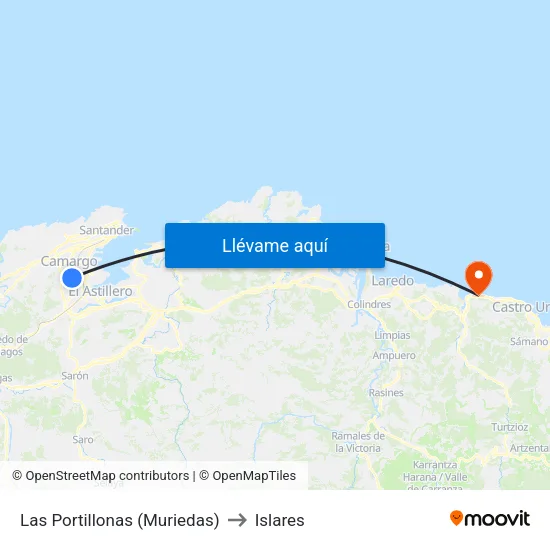 Las Portillonas (Muriedas) to Islares map