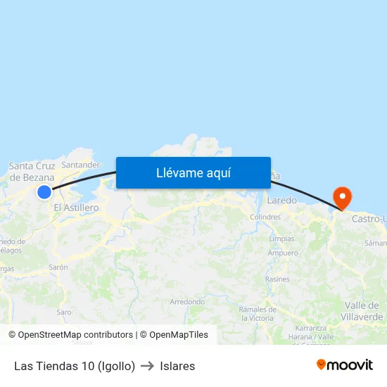 Las Tiendas 10 (Igollo) to Islares map