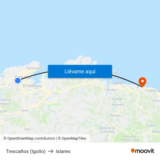 Trescaños (Igollo) to Islares map