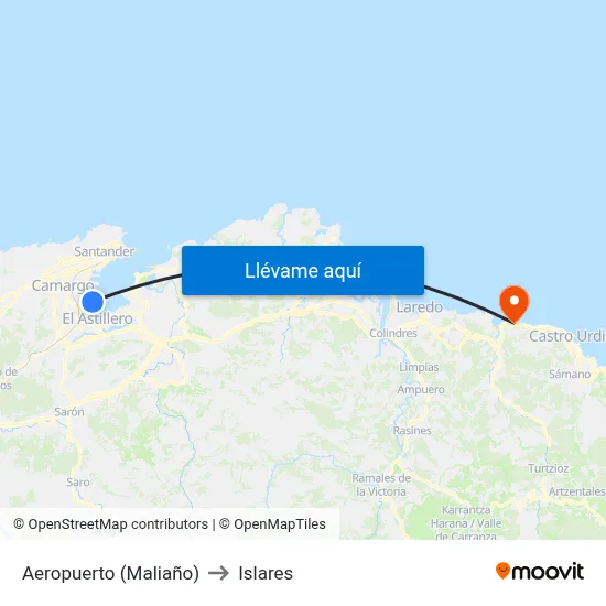 Aeropuerto (Maliaño) to Islares map