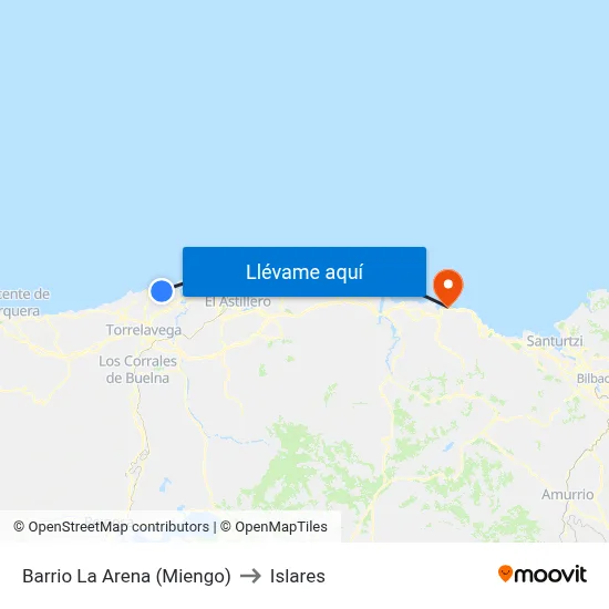 Barrio La Arena (Miengo) to Islares map