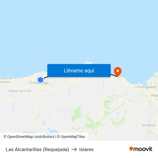 Las Alcantarillas (Requejada) to Islares map