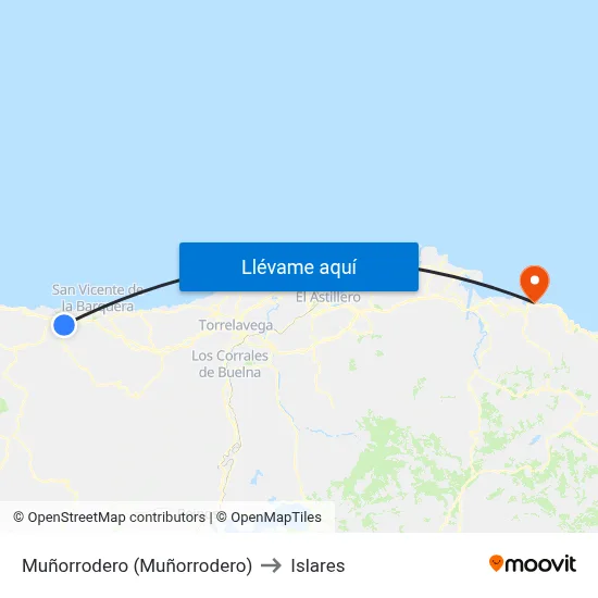 Muñorrodero (Muñorrodero) to Islares map