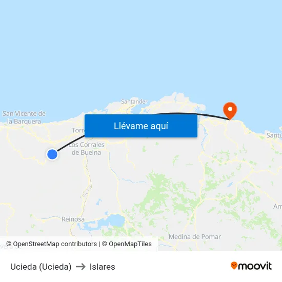 Ucieda (Ucieda) to Islares map