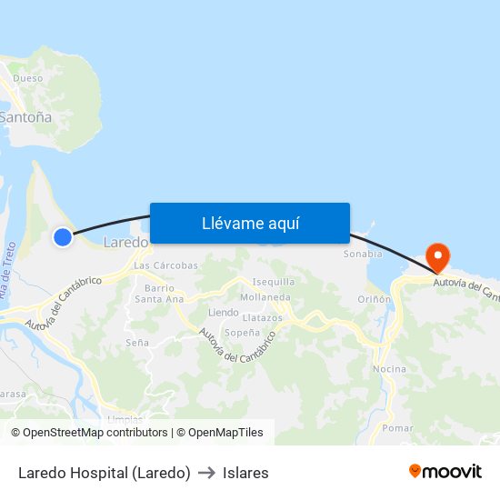 Laredo Hospital (Laredo) to Islares map