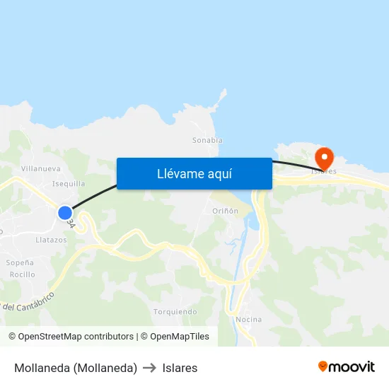 Mollaneda (Mollaneda) to Islares map
