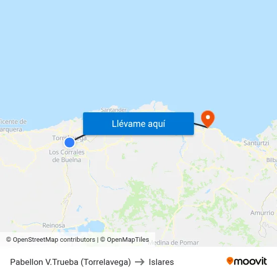 Pabellon V.Trueba (Torrelavega) to Islares map
