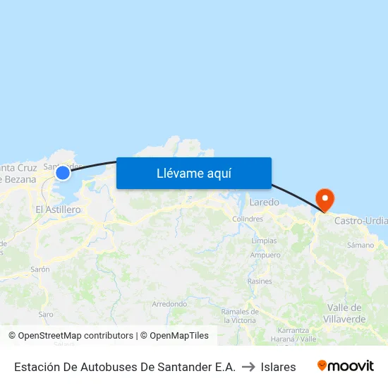 Estación De Autobuses De Santander E.A. to Islares map