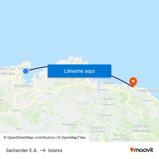 Santander E.A. to Islares map