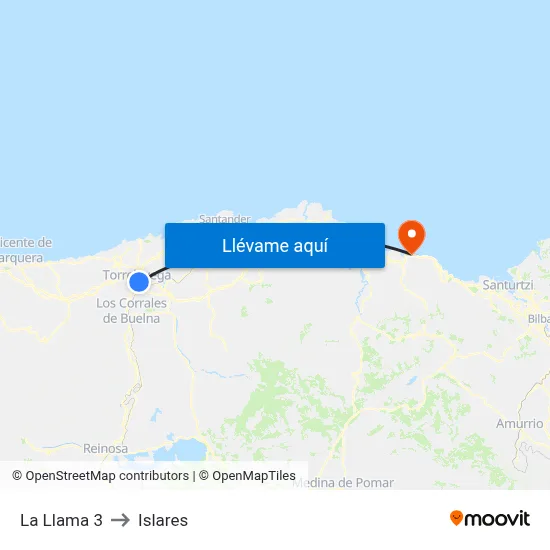 La Llama 3 to Islares map