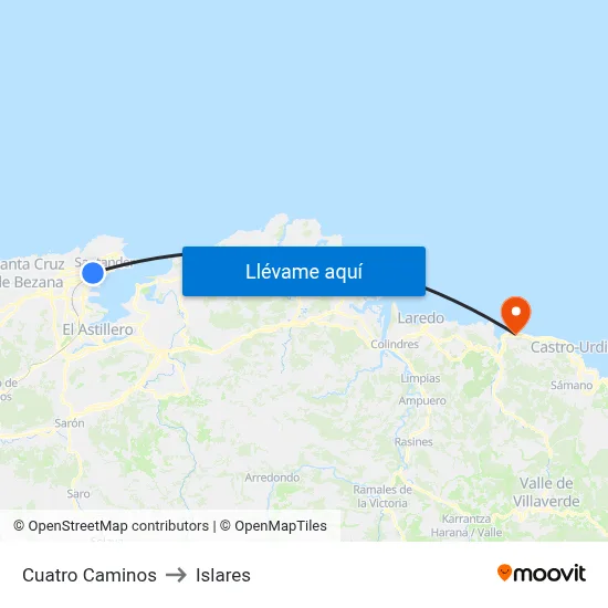 Cuatro Caminos to Islares map
