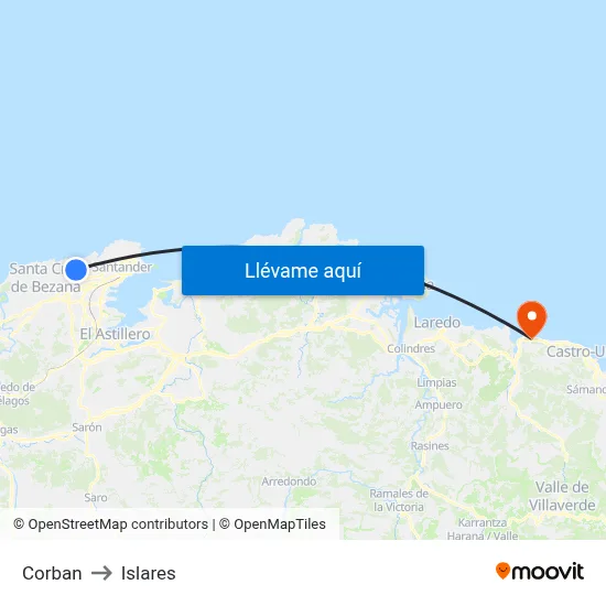 Corban to Islares map