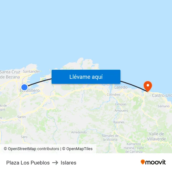 Plaza Los Pueblos to Islares map