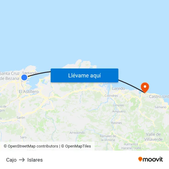 Cajo to Islares map