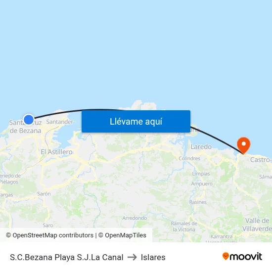 S.C.Bezana Playa S.J.La Canal to Islares map