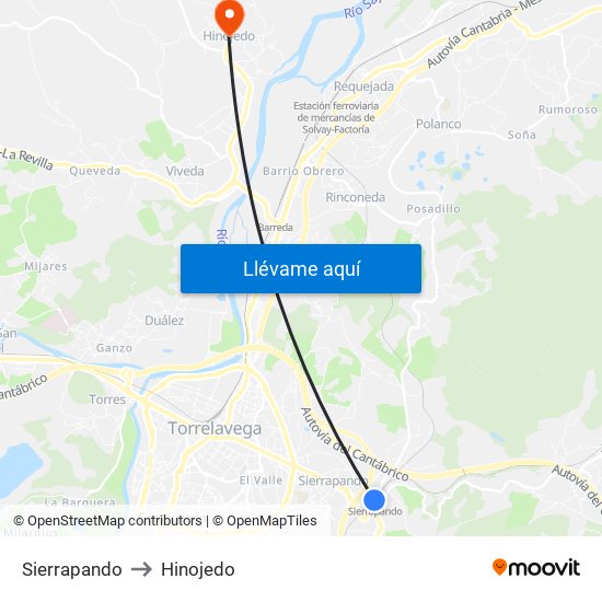 Sierrapando to Hinojedo map