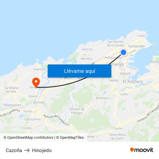 Cazoña to Hinojedo map