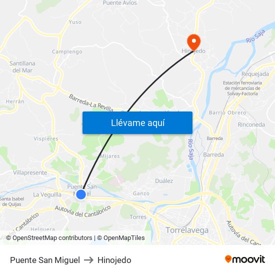 Puente San Miguel to Hinojedo map