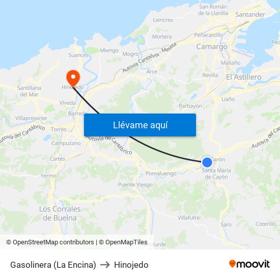 Gasolinera (La Encina) to Hinojedo map