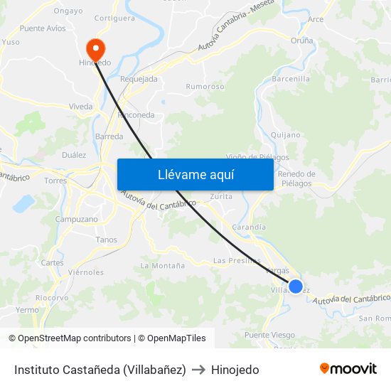 Instituto Castañeda (Villabañez) to Hinojedo map