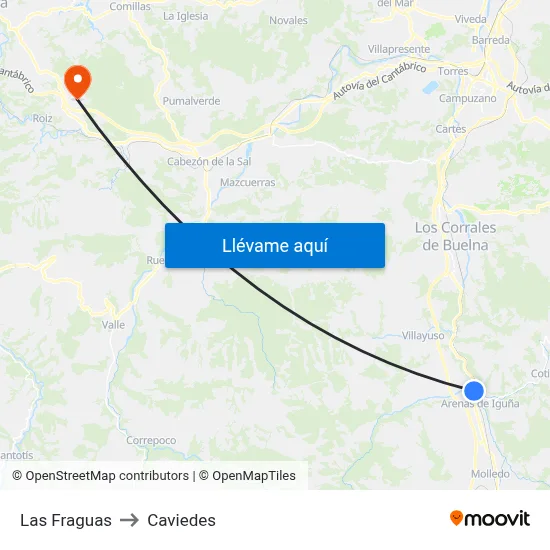 Las Fraguas to Caviedes map