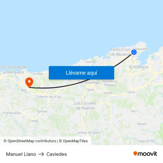 Manuel Llano to Caviedes map