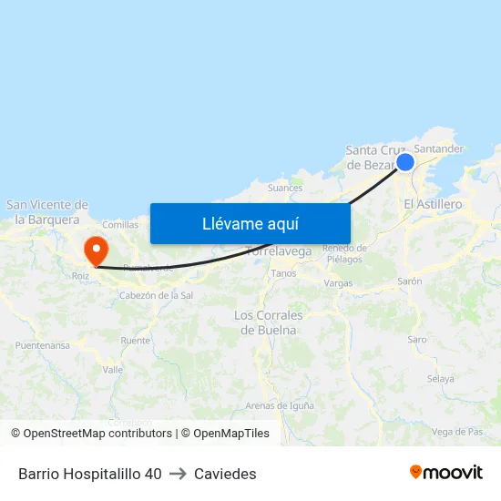 Barrio Hospitalillo 40 to Caviedes map