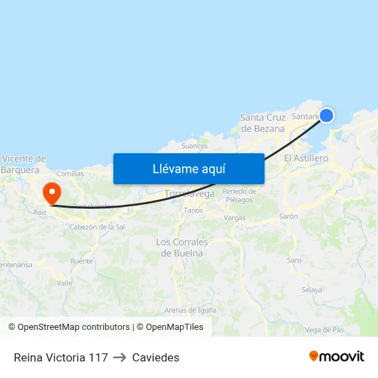 Reina Victoria 117 to Caviedes map