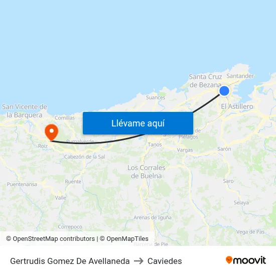 Gertrudis Gomez De Avellaneda to Caviedes map