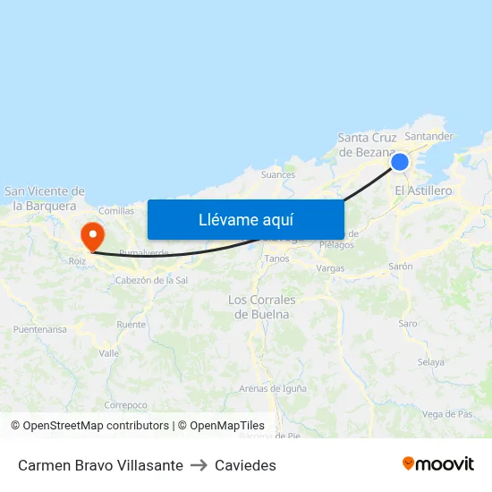 Carmen Bravo Villasante to Caviedes map