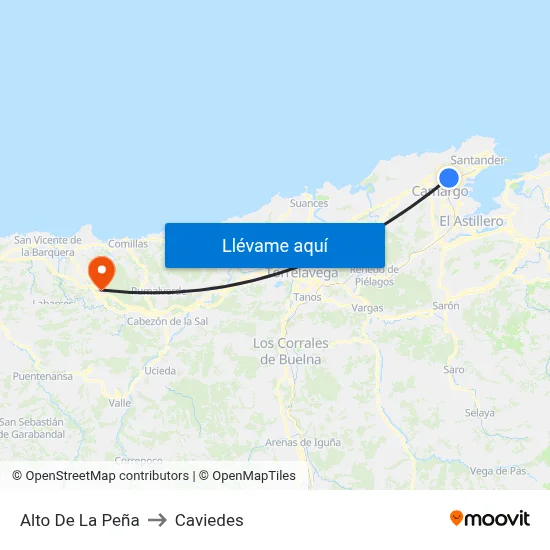 Alto De La Peña to Caviedes map
