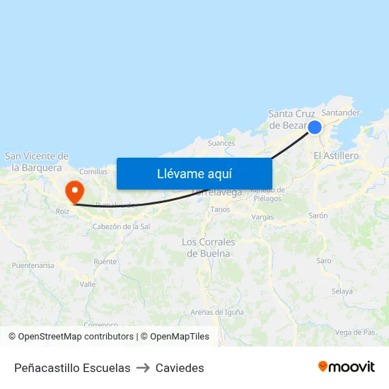 Peñacastillo Escuelas to Caviedes map