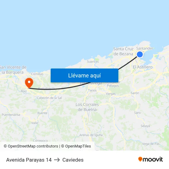 Avenida Parayas 14 to Caviedes map