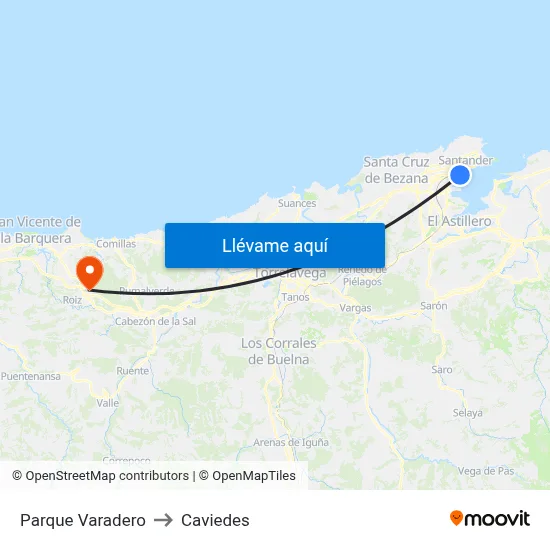 Parque Varadero to Caviedes map