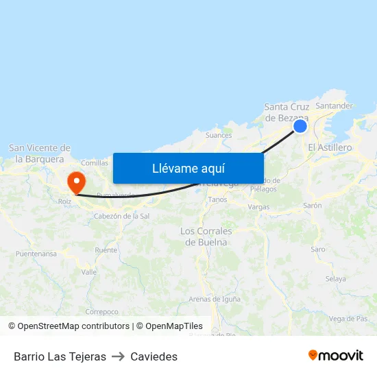Barrio Las Tejeras to Caviedes map
