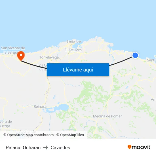 Palacio Ocharan to Caviedes map