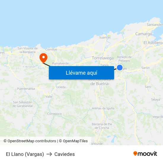 El Llano (Vargas) to Caviedes map