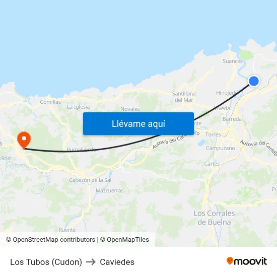 Los Tubos (Cudon) to Caviedes map