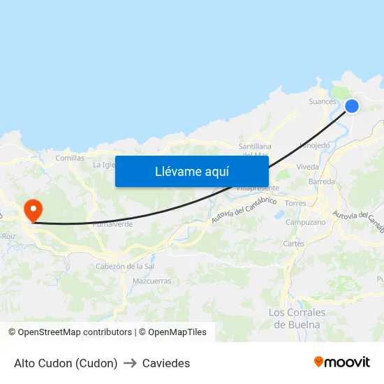 Alto Cudon (Cudon) to Caviedes map