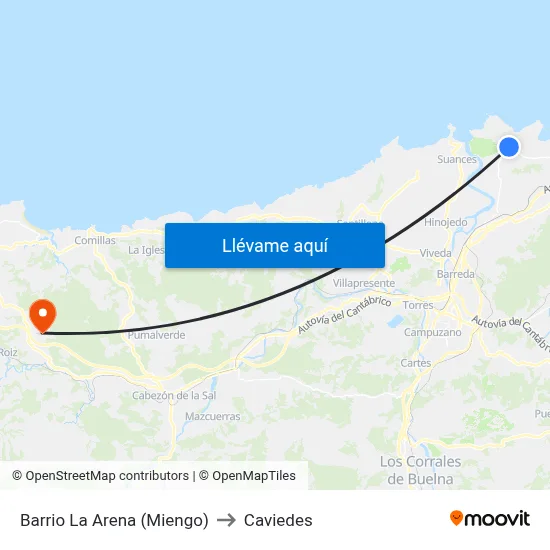 Barrio La Arena (Miengo) to Caviedes map